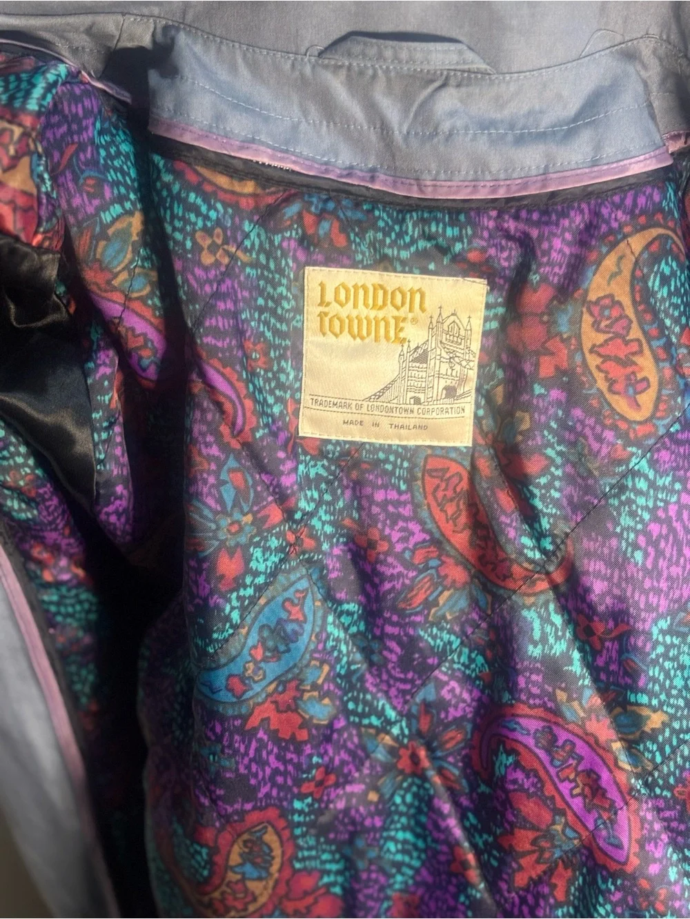 Vintage London Fog Gray Trench Coat w/ Vibrant Paisley Lining